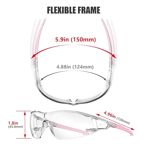 HTS HUNTERSKY ANSI Z87.1 Anti-Fog Clear Safety Glasses Pickleball Youth Baseball Lab Chemistry Goggles Scratch Resistant - color: Clear-pink-2 Pieces