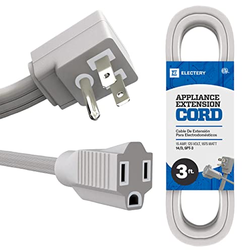3 Ft Extension Cord 14/3 Heavy Duty Indoor Power Cable, ETL Listed, 3-Prong Grounded Plug, Gray, 1875 Watts 125V 15 Amps, Durable Flexible Cord for Major Appliances, Home & Office - size: 3 Ft