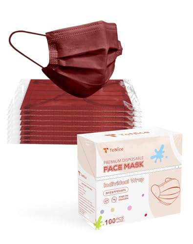 Face Masks Disposable 100 Pack, 4 Ply ASTM Level 3 Medical Grade, Breathable for Adult Outdoor Protection, Individually Wrapped for Home, School & Office, Burgundy - color: Burgundy
