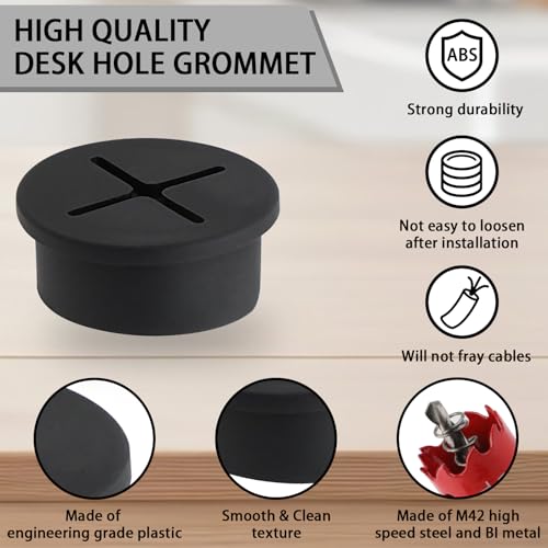 1 Inch（25mm) Desk Grommet, 13 Pieces Wire Grommet, Desk Hole Cover for Cables with Hole Saw,Plastic Cable Cord Wire Hole Cover for Desk, Table,Cabinet,Countertop and Other Furniture(Black) - size: 1IN/25mm Black-Cross