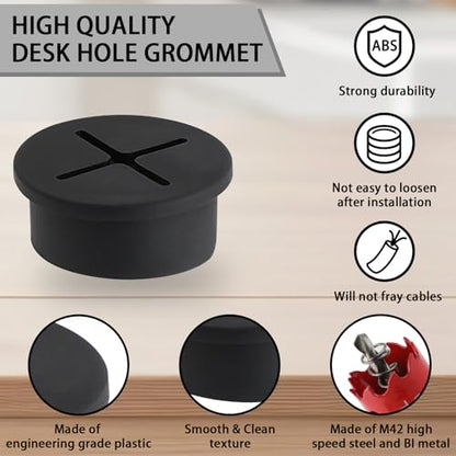 1 Inch（25mm) Desk Grommet, 13 Pieces Wire Grommet, Desk Hole Cover for Cables with Hole Saw,Plastic Cable Cord Wire Hole Cover for Desk, Table,Cabinet,Countertop and Other Furniture(Black) - size: 1IN/25mm Black-Cross