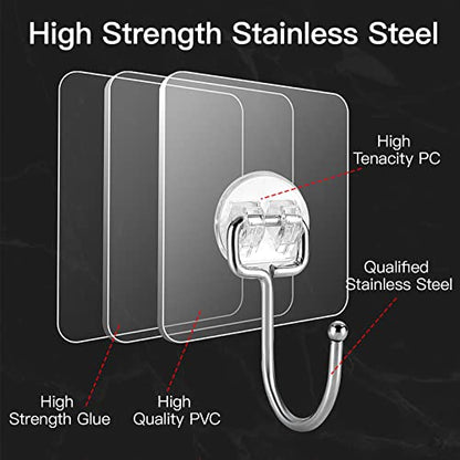 Large Adhesive Hooks for Hanging Heavy-Duty 44Ib(Max) 30 Packs, Wall Hangers without Nails Self-Adhesive Traceless Clear and Removable, Waterproof and Rustproof Multiple Uses for Bathroom Kitchen Home - size: 30 Large Hooks