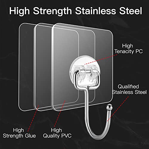 Large Adhesive Hooks for Hanging Heavy-Duty 44Ib(Max) 20 Packs, Wall Hangers without Nails Self-Adhesive Traceless Clear and Removable, Waterproof and Rustproof Multiple Uses for Bathroom Kitchen Home - size: 20 Large Hooks