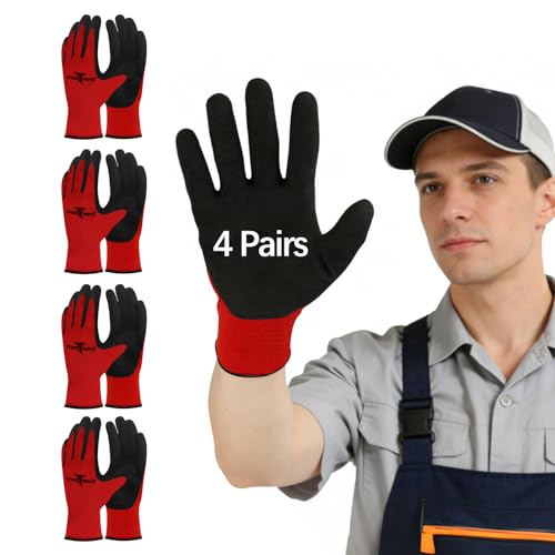 gardening gloves,garden gloves for women,Breathable latex dipped,Suitable for weeding and warehouse handling - color: 4 Pairs Red Gloves
