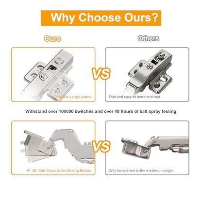 2pcs Professional Grade Inset Soft Close Cabinet Hinges, Frameless Concealed European Style with Four-Hole Clip-On Mounting Plate and Screws, Nickel Plated Finish - color: Inset, size: 1 Pair