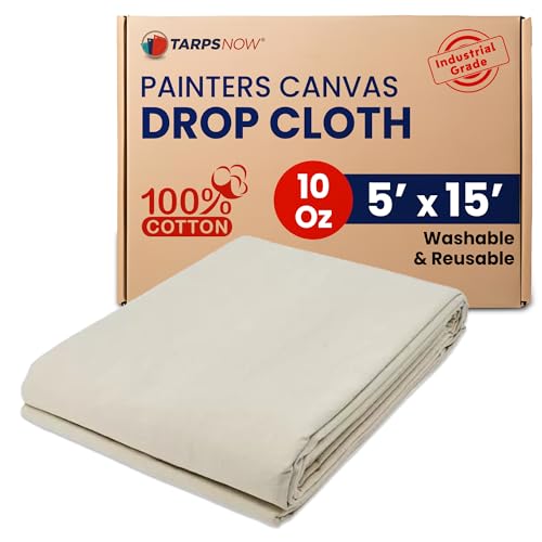 Tarps Now 5x15 ft Premium Heavy Duty Canvas Drop Cloth for Painting - Reusable Painter Tarp, 100% Cotton Fabric Floor Cover & Furniture Protection, Washable Paint Drop Cloth - size: 5' x 15'