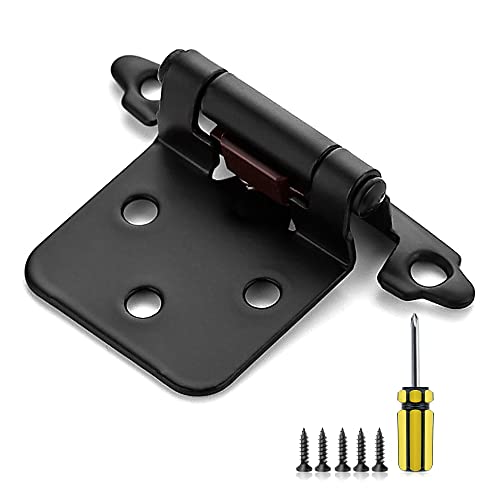 Ravinte 50 Pack 25 Pairs 1/2" Overlay Cabinet Door Hinges Kitchen Black Semi-Concealed Hinges Face Mount Self-Closing Cabinet Hardware with Bumpers & Screwdriver - size: 1/2 inch Overlay