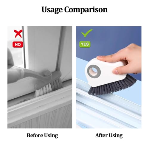 2 in 1 Car Groove Cleaning Brush, Multifunction Vehicle Crevice Cleaner with Hidden Scraper, Automotive Window Seal Sill Sliding Door Track Cleaning Brush, Universal Fit (Gray White) - color: Grey White
