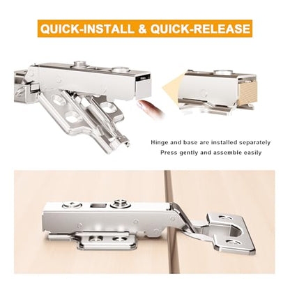 4pcs Full Overlay Soft Close Cabinet Hinges Frameless Concealed Door Hinges European Soft Closing Four-Hole Mounting Plate Hinges Nickel Plated Finish - color: Full Overlay, size: 2 Pairs