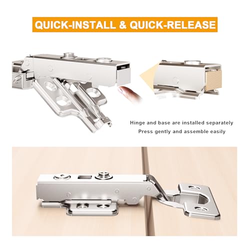 10pcs Full Overlay Cabinet Hinge Frameless Concealed Door Hinges European Soft Closing Four-Hole Mounting Plate Hinges Nickel Plated Finish - color: Full Overlay, size: 5 Pairs