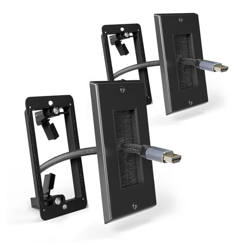 Brush Wall Plate with Mounting Bracket, Cable Pass Through Decorator Cover for Low Voltage Wires, Single Gang Cord Hider for TV Home Theater System, 2 Pack - color: Black and Black