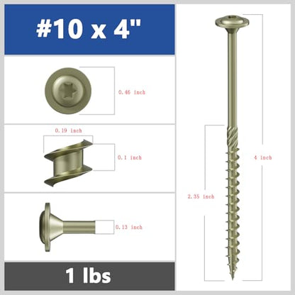 Wensilon (1 lbs)#10 x 4 Yellow Lag Screws, Structural Wood Screw, Heavy Duty Construction Screw, Rust Resistant, Washer Head, Black Coated Exterior Wood Screws, Star Drive with Bit - color: Yellow, size: #10 x 4"