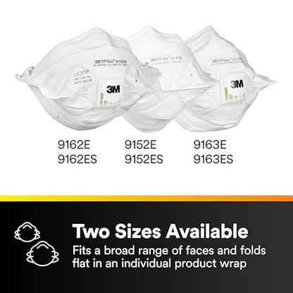 3M N95 Disposable Respirator, VFlex Particulate Respirator 9105, Pack of 50, Standard Size, NIOSH Approved, For Sweeping, Sanding, Grinding, Sawing, Bagging, Dust
