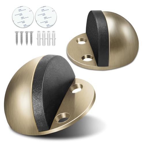 2 Pack Door Stop, Adhesive Door Stoppers Floor Mounted Door Stops No Drill Doorstop Stainless Steel with Rubber Bumper Wall Protector for Home Office, Brushed Bronze - color: Bronze, size: 2 Pack