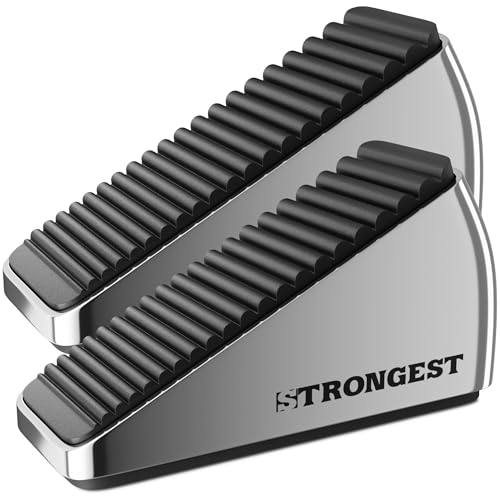 Strongest Home 2-Pack XL Heavy Duty Door Stoppers for Bottom of Door - Durable Door Stop Wedge with Superior Grip, X-Large Rubber Door Stopper Wedge for Large Gaps & Any Surface, 5-Inch Long - Chrome - color: XL Chrome, size: 2 Pack