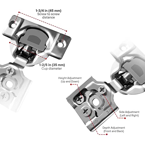 Berta 2-Pack, 3/8 inch Overlay Soft Closing Face Frame Cabinet Hinges, 105 Degree 6-Ways 3-Cam Adjustment Concealed Kitchen Cabinet Door Hinges with Screws (3/8 inch, 2 Pieces) - size: 3/8 In. Overlay | 2 Pieces
