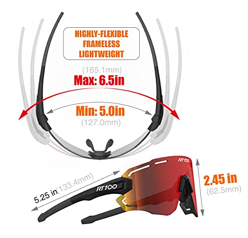 RIDE YOUR WAY Professional wrap around Frameless Cycling Sunglasses for Men and Women - color: M.black-red Ml