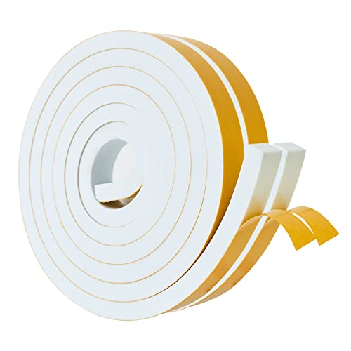 High Density Foam Weather Stripping Door Seal Strip Insulation Tape Roll for Insulating Door Frame, Window, Air Conditioner | Self Adhesive Sealing Weatherstrip (White, 1 in x 1/2 in x 18 Ft) - color: White, size: 1 In x 1/2 In x 18 Ft