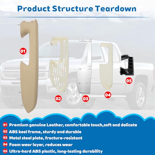 22818467 Front Left Driver Side Door Panel Armrest Repair Kit with Door Release Handle Below Armrest (17 Inch) Tan Compatible with 2010-2014 Chevrolet Chevy Silverado/GMC Sierra 1500 2500HD 3500HD - color: Tan