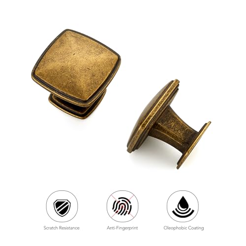Ravinte 15 Pack Antique Brass Kitchen Cabinet Square Knob Single Hole Cabinet Hardware for Dresser Drawer Cabinet Pulls Drawer Knobs Cabinet Knobs - color: Antique Brass