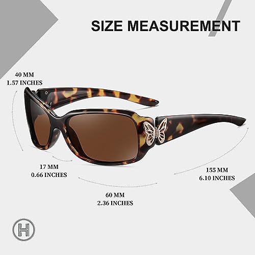HAOLOTA Women's Polarized Sunglasses - Fashionable Wraparound Butterfly Design with UV400 Protection - color: A01 Amber Tortoise Frame/Brown Lens