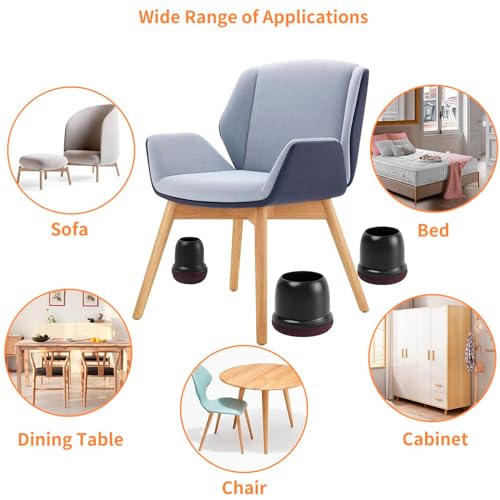 Silicone Chair Leg Floor Protectors with Felt, 16PCS Chair Leg Protectors for Hardwood Floors, Black Furniture Cup Chair Leg Covers to Protect Floors, Anti-Scratches&Noice(Round,Fit:1.1"-1.4") - size: L-16PCS-(Fit:1.1-1.4 inch)-Black