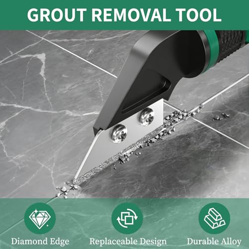 6 in 1 Caulk Remover Tool with Dual-End Multi-Function Handle – Includes Grout Removal Tool for Bathroom, Kitchen, Tile, Shower, Sink & Window Sealing and Cleaning - color: Green