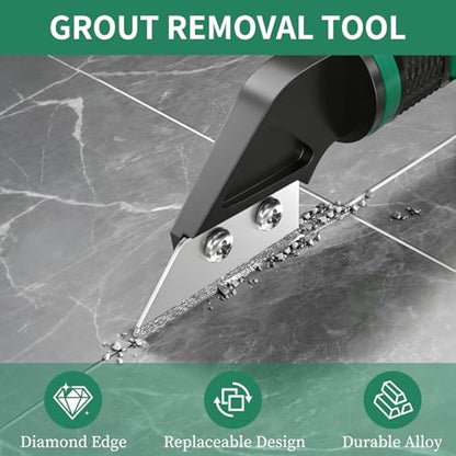 6 in 1 Caulk Remover Tool with Dual-End Multi-Function Handle – Includes Grout Removal Tool for Bathroom, Kitchen, Tile, Shower, Sink & Window Sealing and Cleaning - color: Green