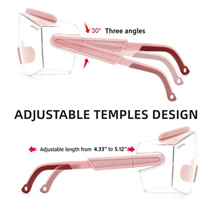 UKNOW Safety Goggles Over Glasses, Anti Fog Safety Glasses with Clear Wraparound Lens, ANSI Z87.1 Protective Eyewear - color: Melon Pink