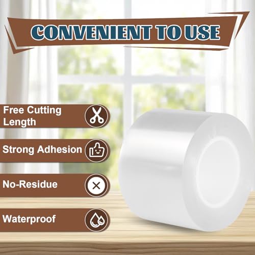 Window Sealing Tape 2 Inch x 33 Ft Transparent Window Insulation Waterproof Nano Draft Isolation Tape Clear Weather Stripping Caulk Tape for Window and Bathroom Shower Glass Side Gaps - style: 2 Inch × 33Ft