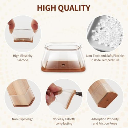 32Pcs Rectangle Chair Leg Floor Protectors for Hardwood Floor, Silicone Clear Felt Furniture Pads, No-Noise & Non-Slip Leg Caps, Kitchen Chair Rubber Mat Floor Protector(Fit: L 1.5"-2", W 0.75"-1") - size: Large