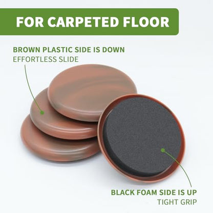 Furniture Sliders for Carpet 8 PCS - 2 1/2 inch Furniture Moving Slider Chair Legs Floors Protectors Furniture Movers Sliders – Move Your Furniture Easy & Safely(for Carpet) Brown Coffee - size: 8 PCS 2 1/2 inch Brown Coffee
