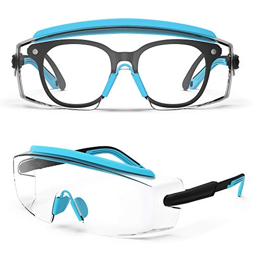 Anti Fog Safety Glasses Safety Goggles Over Glasses Protective Glasses with Anti Scratch Lenses Adjustable - color: Sky Blue