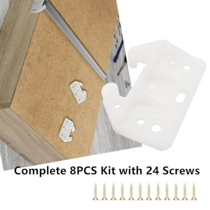 8 Pcs White Plastic Drawer Guides with 24 Screws - Drawer Rail Brackets Replacement Parts for Dresser Cabinet Closet