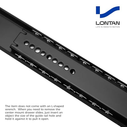 LONTAN 5 Pcs Black Center Mount Drawer Slides 12 Inch - Bottom Centered Drawer Mount 3/4 Extension Heavy Duty Drawer Glides for Cabinets, Dressers, and Furniture – Smooth and Quiet Operation - size: 12 Inch