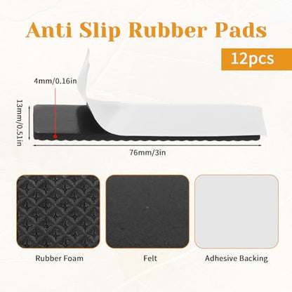 Non Slip Furniture Pads, Furniture Leg Floor Protectors 0.8" X 3.7" Self Adhesive Furnitures Grippers Chair Leg Pads Rubber Chair Feet Furnitures Floor Protectors（12 PCS Rectangle）