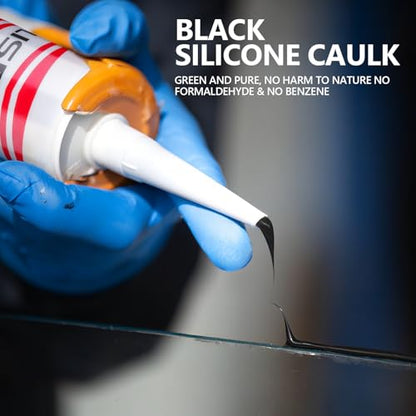LISRUX Advanced Black Silicone Caulk for Kitchen & Bathroom,10 fl oz Cartridge,12 Pack, Cartridge,100% Waterproof RTV Silicone Sealant,Stronger Adhesion,Shrink & Crack Proof - size: 12P, style: Black