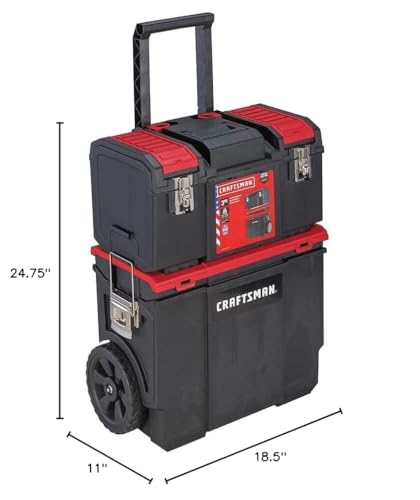 CRAFTSMAN 19-in. 3-in-1 Rolling Tool Box with Wheels, Red, Plastic, Lockable (CMST18614) - style: 3-in-1 Rolling Tool Box