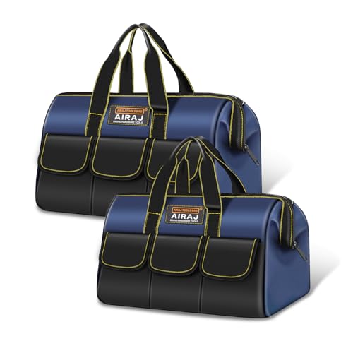 Tool Bag 2-Pack Set | AIRAJ 14" & 16" Portable Tool Bag | Wide Mouth Tool Bags for Men and Women | Small Tool Tote | Tool Organizer for Home Repairs,Garage Storage,Professional Work | Tool Box - size: 14"+16"