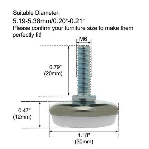 uxcell M6 x 20 x 30 Screw on Furniture Threaded Stem Glide Leveling Feet Protector Floor Adjustable Leveler for Table Chair Desk Leg 10 Pack