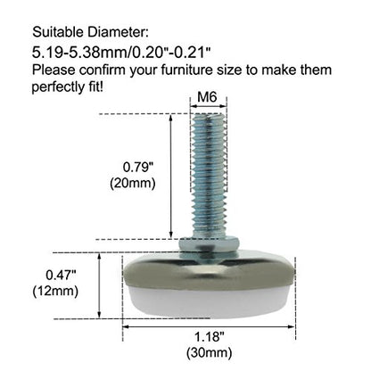uxcell M6 x 20 x 30 Screw on Furniture Threaded Stem Glide Leveling Feet Protector Floor Adjustable Leveler for Table Chair Desk Leg 10 Pack