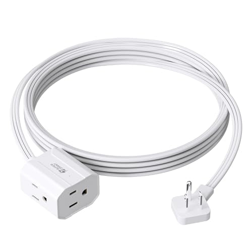 Extension Cord 10ft SUPERDANNY Mini Power Strip Ultra Right Angled Flat Plug for Tight Spaces,Indoor Extension with 3 Outlets,for Office Home Appliances,Non Surge Protector for Travel Cruise,White - color: White, size: 10 FT, style: Extension Cord