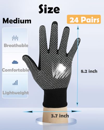24 Pairs Work Gloves Bulk - Anti-slip Lightweight Gloves -Thin Glove for Driving Construction Cycling Working - color: Black