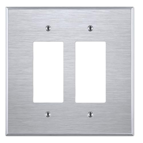 OVERSIZED 2 Gang Stainless Steel Wall Plate for Decorator Rocker Style Light Switches, GFCI, Electrical Plug Outlets with Brushed Satin Finish, Made in USA, UL Listed, 5.5" x 3.5" - color: 2 Gang Decorator