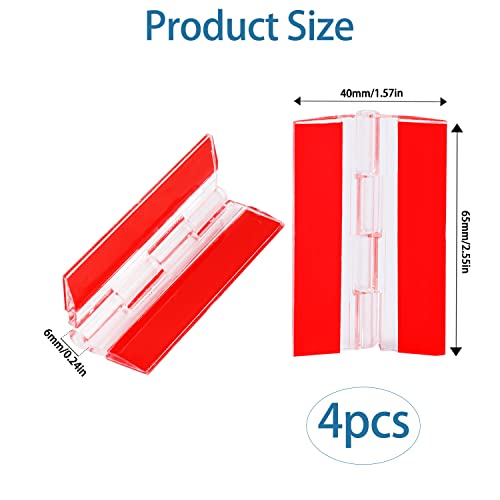 4 Pcs Transparent Plastic Hinges - Acrylic Piano Hinge Self-Adhesive Tools for Cabinet & Drawer Furniture DIY Display Stand (65x40 mm) - size: 65 X 40 Mm