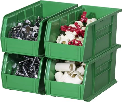 Akro-Mils 30230 AkroBins Plastic Storage Bins, Space-Saving Stackable Bins for Garage, Pantry, Craft Organization, 11" x 5" x 5", Green, 12-Pack - color: Green