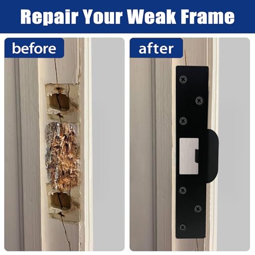 Extra Long Door Strike Plate 7", Heavy Duty Door Reinforcement Plate for Frame Repair & Security, Metal Strike Plate with Long Screws, Black