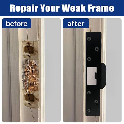 Extra Long Door Strike Plate 7", Heavy Duty Door Reinforcement Plate for Frame Repair & Security, Metal Strike Plate with Long Screws, Black