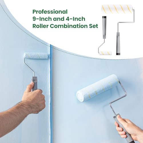 VOOMEY 17 Piece Paint Roller Kit - Paint Rollers 9"4", Paint Roller Frame，Paint Trays, Microfiber Roller Cover, Paint Kit for House Painting,Paint Brushes for Painting Walls - style: 17pcs paint roller kit