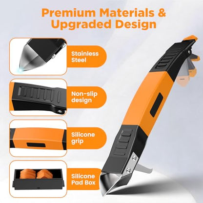 6 in 1 Silicone Caulking Tool Kit with Caulk Grout Remover Tool Sealant Finishing & Smoothing Tool, Grout Scraper, 6 Reusable Pads and Adhesive Residue Scraper for Kitchen Bathroom Tile Sink (Orange) - color: Orange